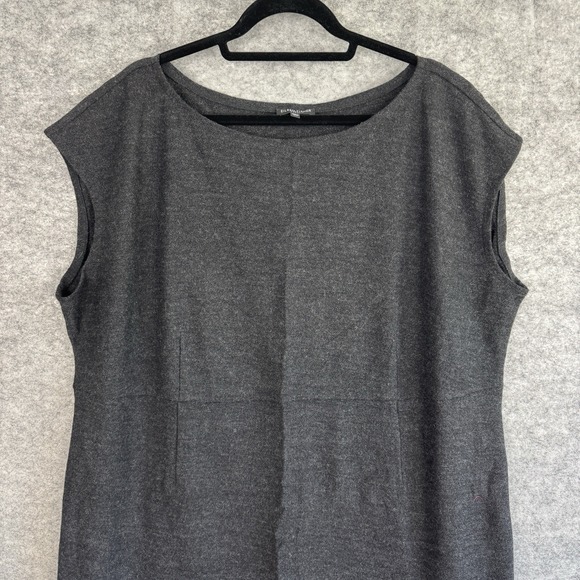 Eileen Fisher Dress 3X Gray Women Wool Cap Sleeve Sheath Career‎ - Picture 3 of 12